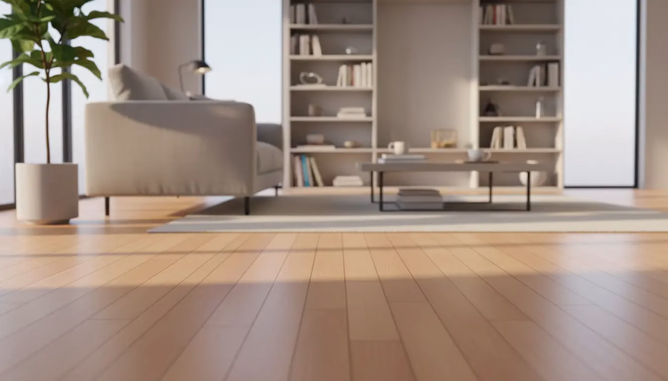 Natural bamboo parquet boards in a contemporary living room with soft daylight